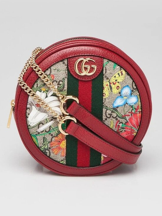 Gucci Red Leather GG Flora Coated Canvas Ophidia Round Mini Backpack Bag main image 2